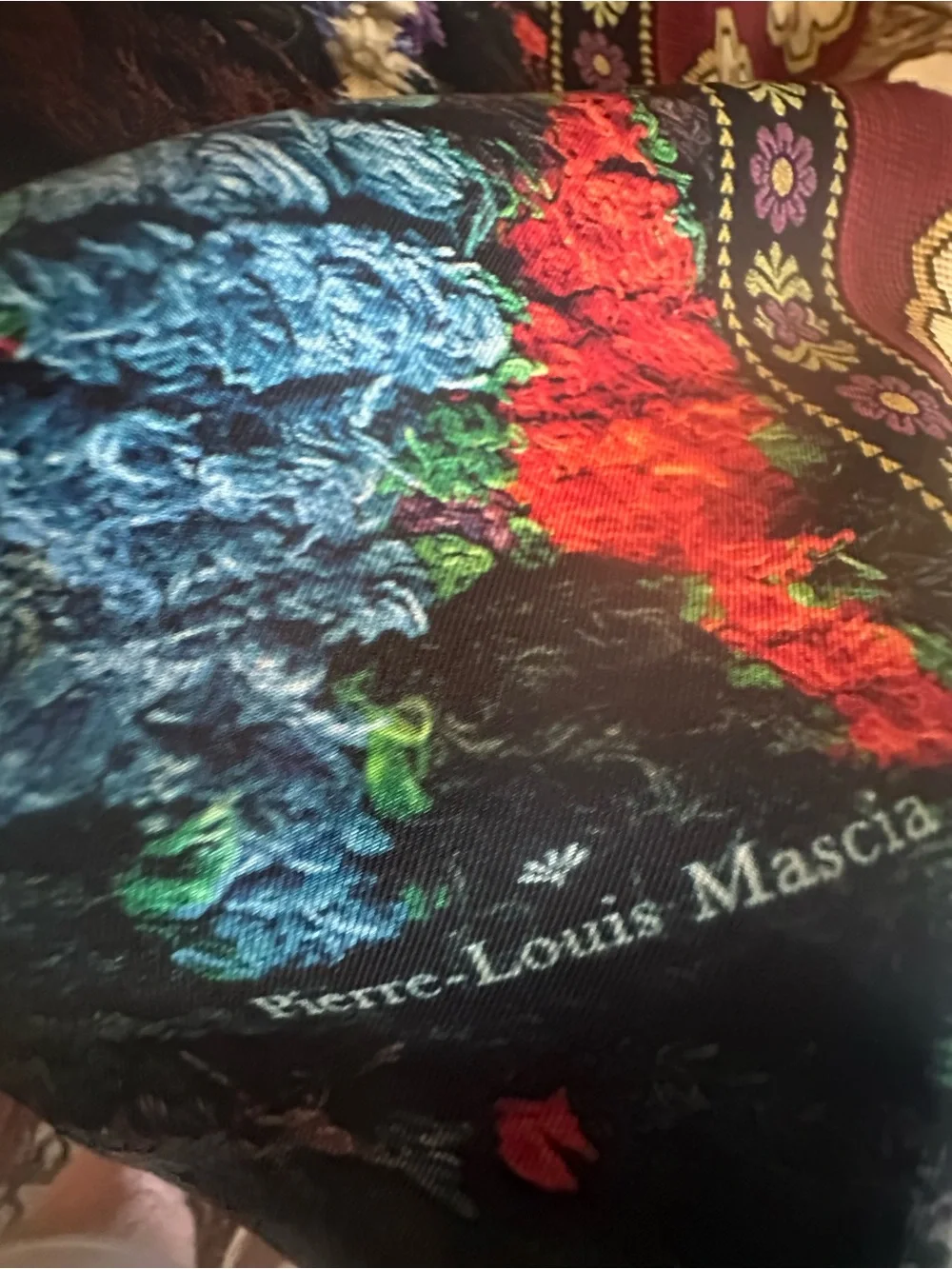 Black Floral & Multicolor Patterned Wrap Scarf